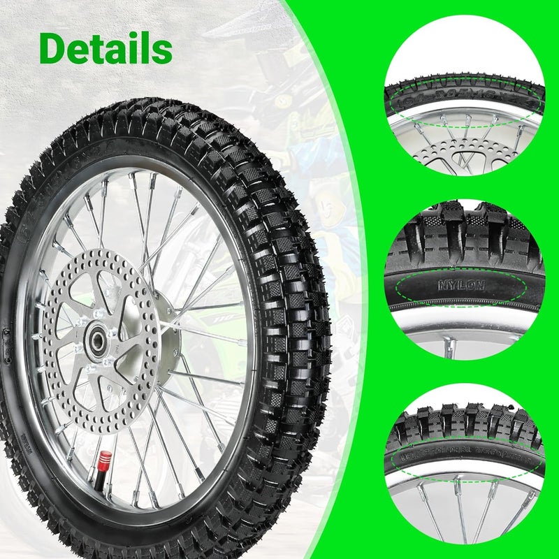 XIKOBY 16X2.4 Front Wheel Assembly Compatible with Razor MX500 MX650 SX500 Dirt Rocket Bike Off-road Motorcycle with 25H 126 Links Chain Tensioner Breaker Disc Brake Rotor Replacement Parts - Image 4